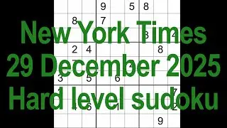 Sudoku solution – New York Times 29 December 2025 Hard level