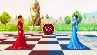Battle Chess Game of King: RED lv9/10 vs BLUE lv9/10 - Who will win? #1 | Game cờ vua hình người