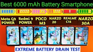 Poco M3 vs Redmi 9 Power vs Moto G9 Power vs Realme Narzo 20 vs Narzo 30A Battery Drain Test |