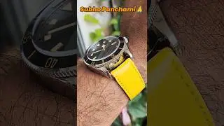 Benyar BlackBay homage with vibrant 🔥yellow leather strap on my wrist on the 5th day of Navaratri 🙏🔥