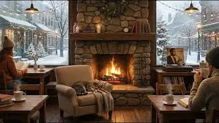 Rustic Fireplace Lounge 🔥 Crackling Flames & Elegant Saxophone