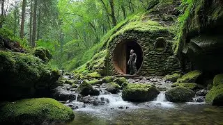 Building A Secret Stone Shelter By The Stream: Peaceful Forest Morning