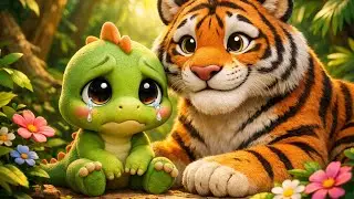 Little Dino Lost in the Jungle! Kind Tiger Comes to Help | educational Kids Story