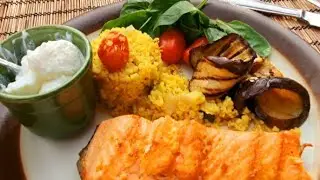 Salmon and bulgur  in 7 minutes .Easy fish meal .