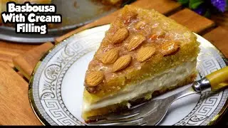 Cream Filled Basbousa Recipe | Easy Recipe | Famous Middle Eastern Dessert | By Food Mania