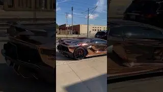 Dracula arrives in a Lamborghini Aventador SVJ at a car meet in Dallas TX