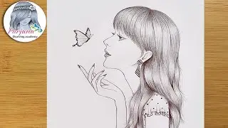 Как нарисовать милую девочку с бабочкой || Рисунок карандашом для начинающих || Урок рисования