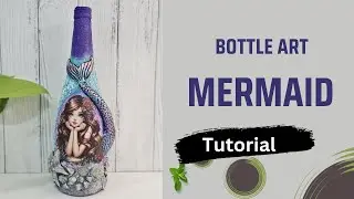 Mermaid bottle art. CreativeCat, Bottle art, art and craft, wine bottlr craft