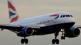🇬🇧British Airways Airbus A319-100✈️ Reg: G-EUOG Close Up Landing At Amsterdam Airport 