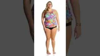 24th & Ocean Plus Size Heavy Petal Keyhole High Neck Tankini Top | SwimOutlet.com