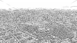 Sketch doodle style. Graz, Austria. The historic city center aerial view. Mount Schlossberg (Castle