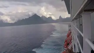 Oceania Marina Sails Away from Moorea Island, French Polynesia