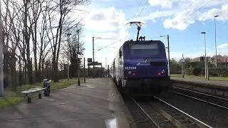 BB27300 et VB2N : D&eacute;part de la gare de Chanteloup les Vignes sur la ligne J du Transilien