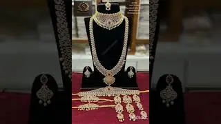 ad cz stone long haram choker necklace set full bridal jewellery set.