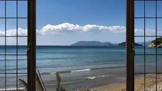 4K Greece Beach window view - Relaxing, Calming, Ambience