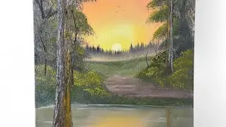 How to paint a Sunset Oil Painting 584 Relaxing Art ASMR Bob Ross Style