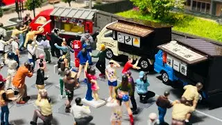 【大人の趣味コマ撮り】火災発生の瞬間映像！大人がハマるミニチュアのミニカーの世界tomica fireengine minicar runs in anemergency! driving test