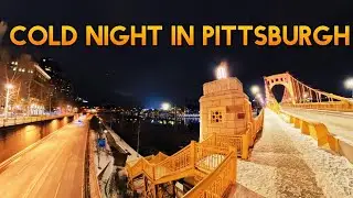 Cold Winter Night Walk in Pittsburgh ❄️ Downtown Streets & Bridge