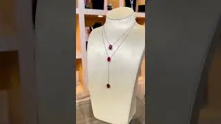 Omnia Scarlett Ruby Red Teardrop Layered Necklace in 92.5 Silver with High-Quality