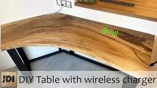 DIY slab table with built-in wireless charger for mobile phone