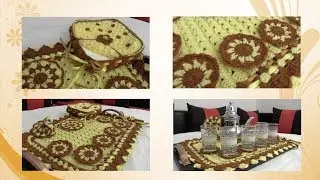 طقم بلاطو، مفرش بلاطو أو كاش_بلاطو بالكروشيه جد رائع مع قاعدة و مساكة يد البراد
