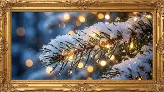 Close-Up Snow Covered Christmas Branch | Luxury TV Art | 4K Gold Frame Screensaver | 2 Hours