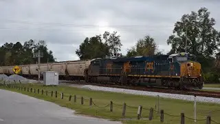 Folkston Trip Train 34 | CSX Grain Express Passes Gloomy Folkston With Dim Lights