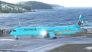 High-Risk Departure: Canada Airlines Blue B787 Takes Off from Short Runway in Strong Winds