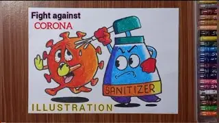 Fight against CORONA drawing | Illustration on CORONA pendamic | Cartoon drawing on CORONA