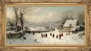 Nostalgic Children Playing in a Rustic Winter Countryside | Framed Art TV Wallpaper 4K