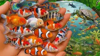 Catch beautiful aquarium fish in small pond baby turtle, eel, koi, pencil fish, cute fish, guppies