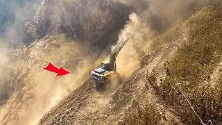 Extreme Risky Road Building on Rocky Mountains | Dangerous Excavator Work in Dusty Terrain