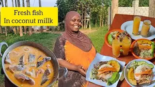 Tender fish in rich coconut millk sauce.
