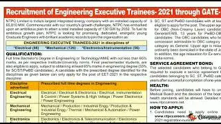 NTPC Recruitment through Gate 2021 | Notification NTPC (National Thermal Power Corporation Limited)