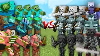 КОМАНДА ЗОМБИ против КОМАНДЫ СКЕЛЕТОВ в Minecraft Mob Battle