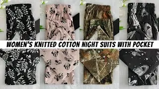 Women's Knitted Cotton Night Suits with Pocket | Night Dress | #cotton #nightsuit #nightdress