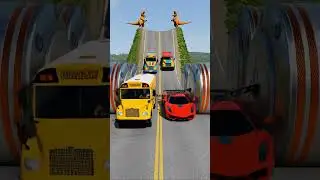 Car & School Truck vs Chained Hydraulic Crush - BeamNG.Drive