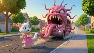 😱🛸Kitten encounters a mutant school bus monster on the way to school 👮💥#aicat #catshorts
