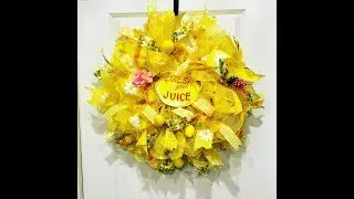 Lemon Wreath using 10in Yellow and White Jute Deco Mesh