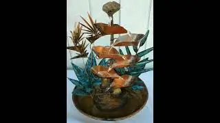 Bird of Paradise Flowers and Leaves, w/ Tropical Fern Branch, Large Tabletop Water Fountain