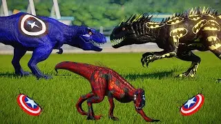 Captain America T-REX, Batman I-REX, Spiderman Dinosaurs Fight - Jurassic World Evolution 4K
