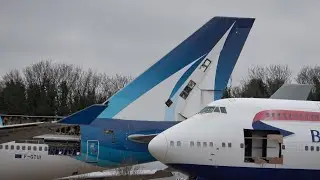BOEING 747s AT THE SCRAP YARD.  COTSWOLD AIRPORT MARCH 2022.  CORSAIR 747 F-GTUI /  BA 747 G-BYGA
