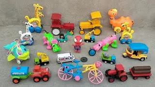 Spider man dinosaur giraffe mini tractor robot Toys racing bike ambulance jcb video 