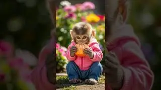 Cute Baby Monkey Eating Orange 🍊 | Most Adorable Moment Caught #babymonkey #cuteanimals #wildlife