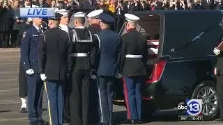 President George HW Bush's casket departs Houston for Washington DC