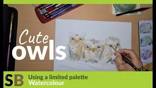 Easy draw of three owls - Tres corujas - #watercolour