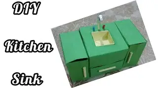 How to make a paper kitchen counter with sink and cabinets | Doll house #diy