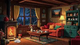 Cozy Rainy Night ☕ 1940s Countryside Cottage Ambience | Vintage Jazz & Fireplace Sounds
