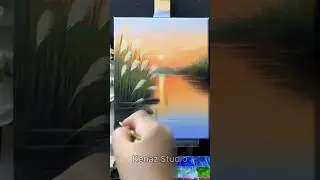 Golden sunset by the peaceful lake 🌅 Watch the reflection come to life ✨#shorts #painting #art