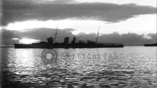 Fleet of warships of the British Atlantic Squadren cruise through the sea waters ...HD Stock Footage